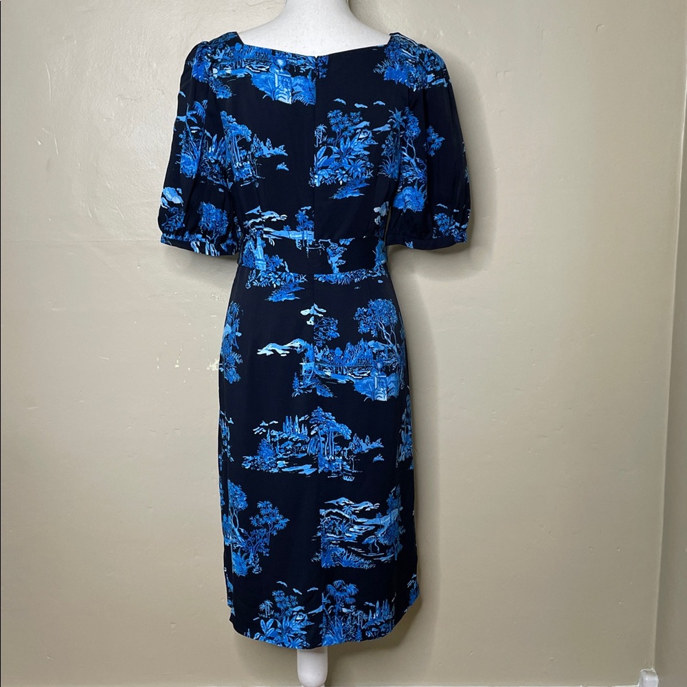 ANN TAYLOR Petite Blue & Black Floral Toile Square NIGHT SKY MIDI Dress 6P - Picture 14 of 15